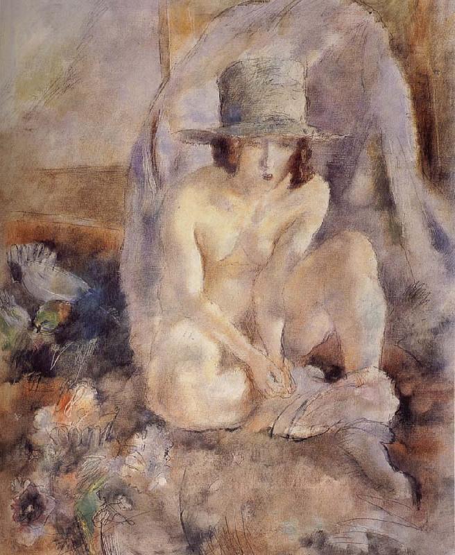 Jules Pascin Nude female wearing green hat oil painting picture